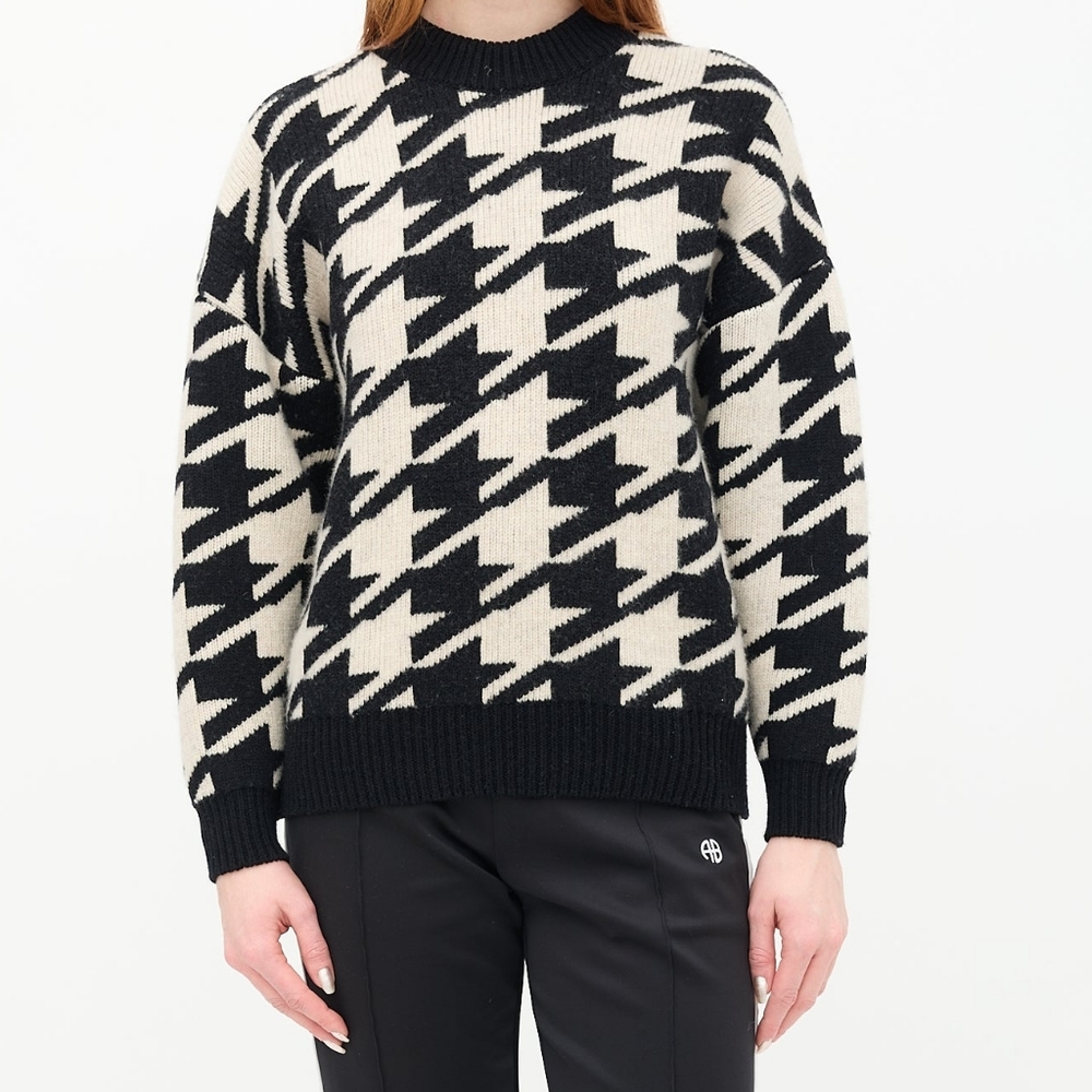 Anine Bing Cheyenne Houndstooth Wool Cashmere Sweater